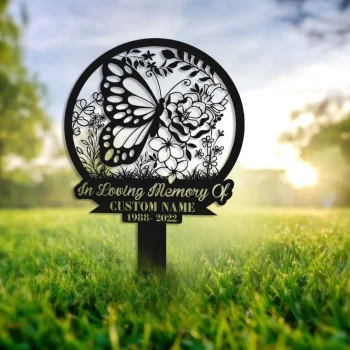 Personalized Butterflies Memorial Stake, Metal Stake, Sympathy Sign, Grave Marker, Garden Decor, In Loving Memory, Butterflies And Flower