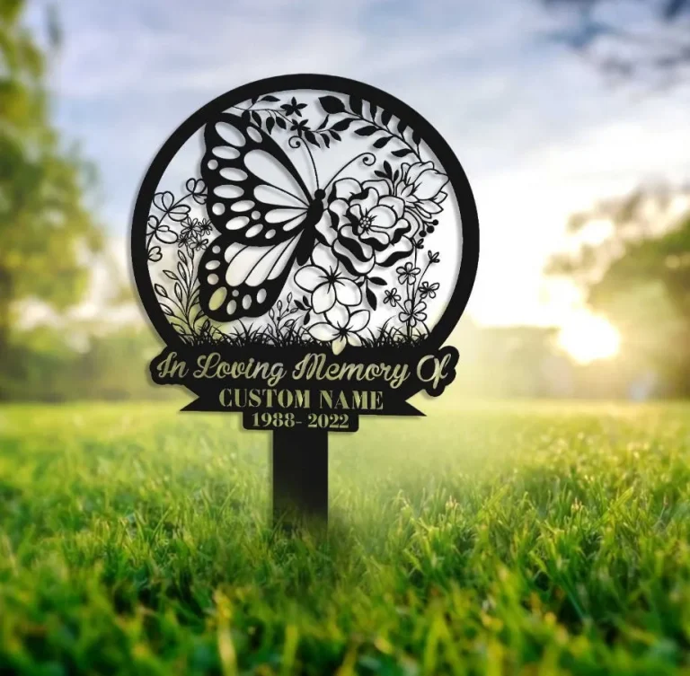 Personalized Butterflies Memorial Stake, Metal Stake, Sympathy Sign, Grave Marker, Garden Decor, In Loving Memory, Butterflies And Flower