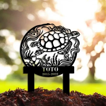 Custom Floral Turtle Garden Stake, Turtle Memorial Stake, Personalized Turtle Metal Yard Stake, Turtle Address Sign For Yard, Turtle Lover Gift