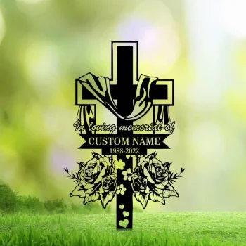 Personalized Floral Cross Memorial Stake, Metal Stake, Sympathy Sign, Grave Marker, Remembrance Stake, Garden Decor, Cross Sign