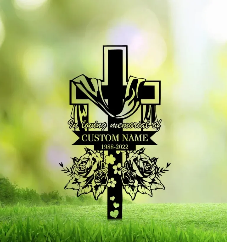 Personalized Floral Cross Memorial Stake, Metal Stake, Sympathy Sign, Grave Marker, Remembrance Stake, Garden Decor, Cross Sign