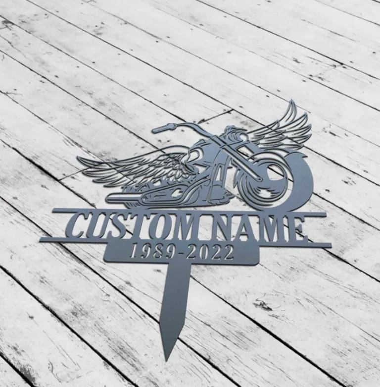 Custom Rider Memorial Metal Stake, Motorcycle With Wings Metal Sign, Biker Memorial, Riding With Angels, Loss Of Loved One, Garden Stakes