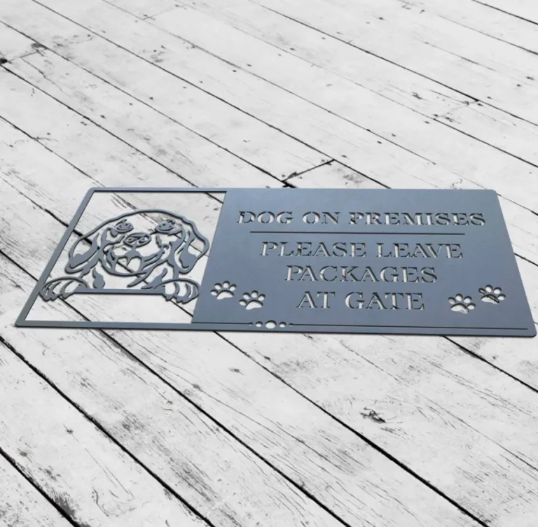 Dog On Premises Please Leave Packages At Gate Metal Sign Decor, Warning Gate Plaque, Beware Of Dog Metal Art, Warning Dog On Premises Sign
