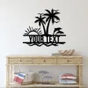 Custom Palm Trees Beach House Metal Sign, Personalized Sunshine Palm Tree Pool Sign, Pool Sign, Family Beach House Wall Art, Poolside Wall Decor