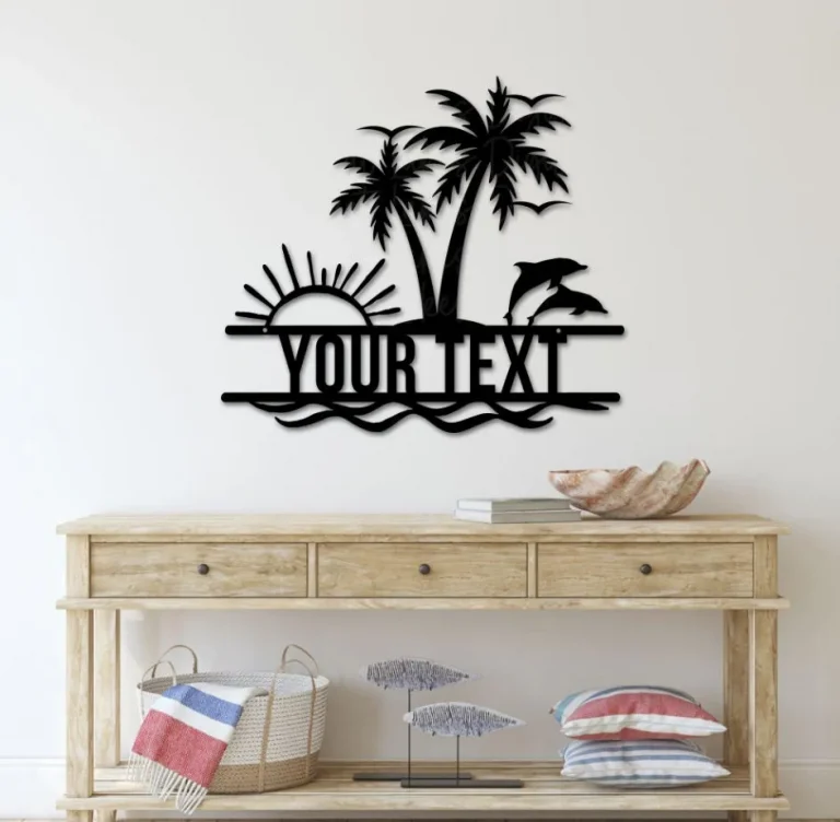 Custom Palm Trees Beach House Metal Sign, Personalized Sunshine Palm Tree Pool Sign, Pool Sign, Family Beach House Wall Art, Poolside Wall Decor