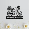 Custom Bicycle With Flowers Metal Wall Art, Bicycle Racing Lover, Bicycle Wall Decor, Bicycle Gift, Cyclist Name Sign, Bicycle Wall Art