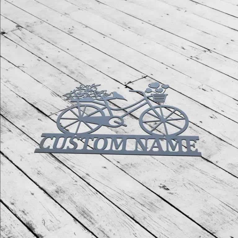 Custom Bicycle With Flowers Metal Wall Art, Bicycle Racing Lover, Bicycle Wall Decor, Bicycle Gift, Cyclist Name Sign, Bicycle Wall Art