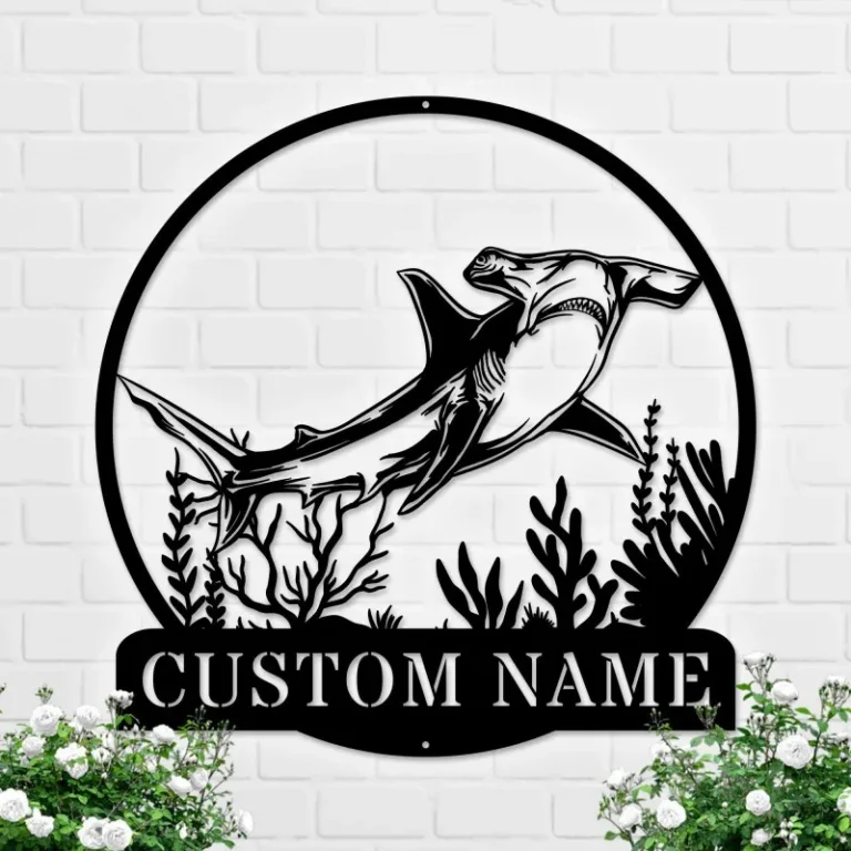 Personalized Shark Lover Name Sign, Custom Hammerhead Shark Metal Wall Art, Home Decor Boy Girl Nursery Decor Christmas Gifts, Shark Decor