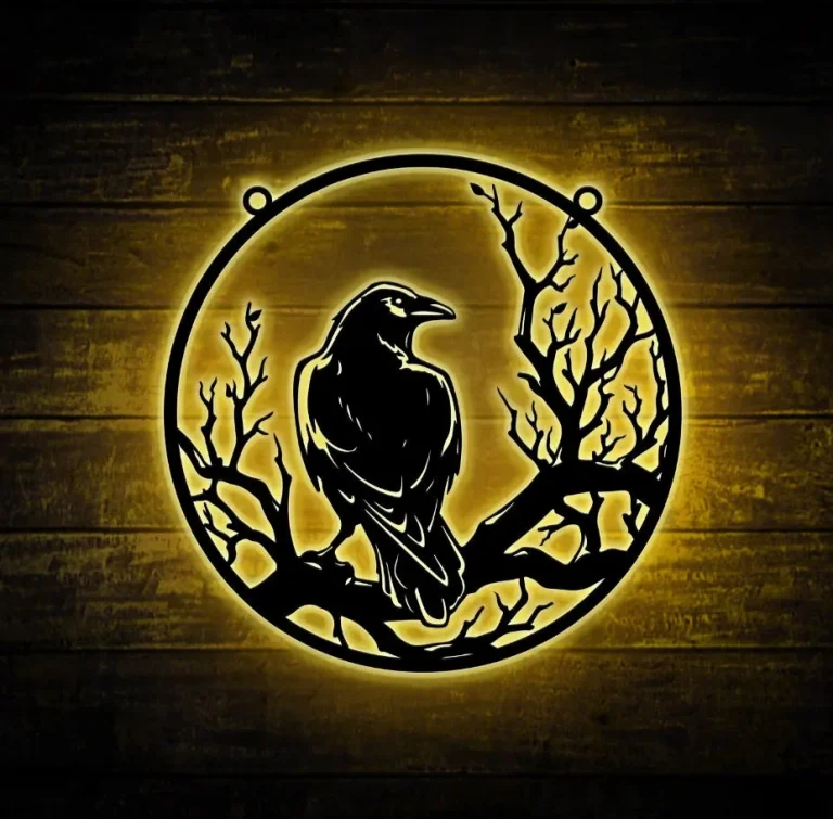 Raven Metal Wall Art With Led Light, Crow Metal Wall Art Crow Moon Sign Home Decor Ideal For Home Decor Halloween Decor Bird Metal Sign