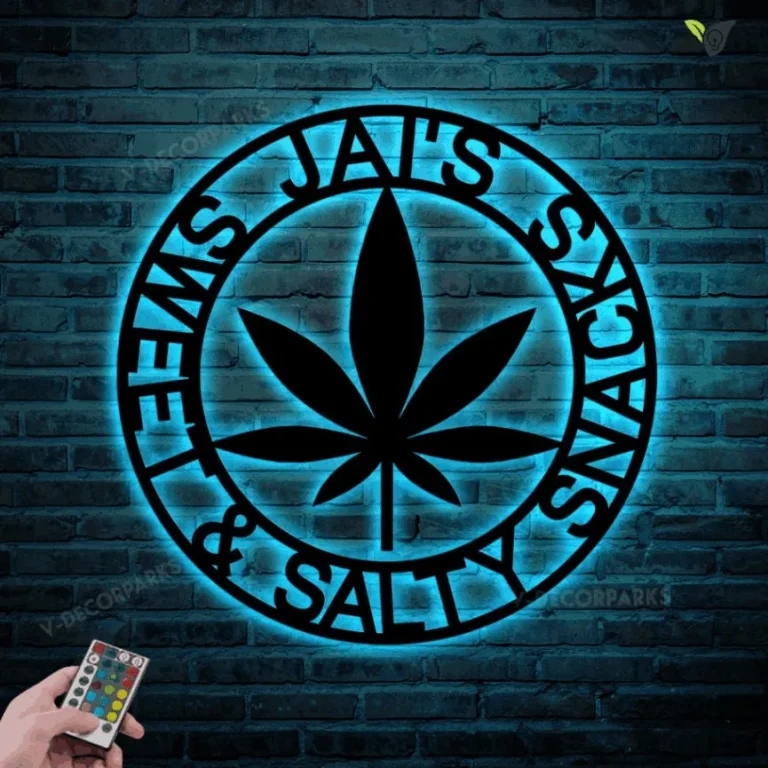 Personalized Marijuana Metal Sign With Led Lights, Custom Cannabis Name Metal Wall Art, Marijuana Decor, Smoker Gift, Birthday Gift, Man Cave