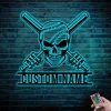 Custom Baseball Skull Metal Wall Art Led Lights, Baseball Player Name Sign Baseball Metal Wall Decor, Baseball Lover Gift Home Decor