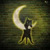 Black Cat Moon Wall Hanging Metal Wall Art With Led Light, Black Cat Metal Art Wall Decoration, Black Cat Wall Art, Moon Cat Metal Wall Decor