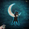 Black Cat Moon Wall Hanging Metal Wall Art With Led Light, Black Cat Metal Art Wall Decoration, Black Cat Wall Art, Moon Cat Metal Wall Decor