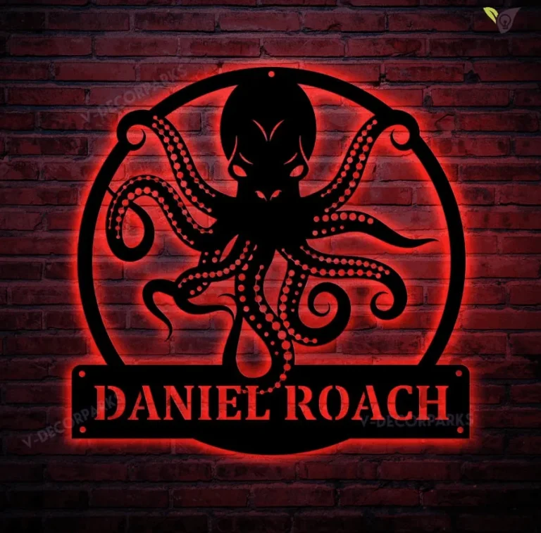 Personalized Octopus Metal Sign With Led Lights, Custom Octopus Metal Sign, Octopus Gifts Funny, Hobbies Led Light, Animal Lover Gift