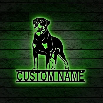 Custom Lazy Rottweiler Metal Wall Art Led Lights Personalized Dog Lover Name Sign Lazy Rottweiler Lover Gift Ideal For Home Decor & Gift