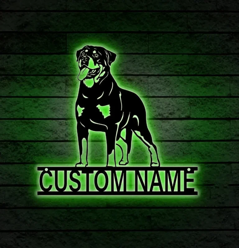 Custom Lazy Rottweiler Metal Wall Art Led Lights Personalized Dog Lover Name Sign Lazy Rottweiler Lover Gift Ideal For Home Decor & Gift