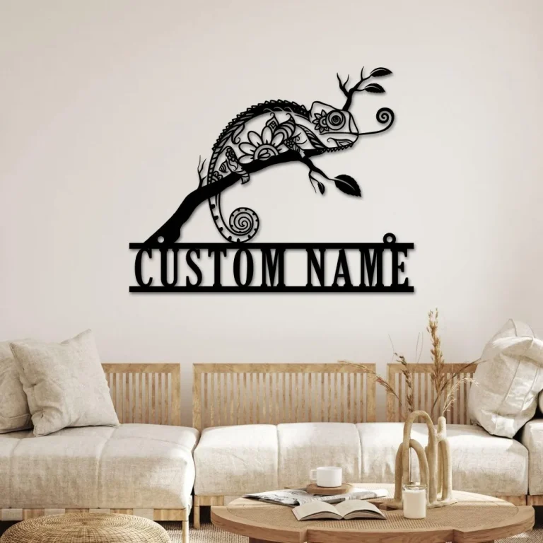 Custom Chameleon Metal Wall Art Personalized Chameleon Name Sign Home Decor Boy Girl Nursery Decoration Housewarming Birthday Gift Chameleon