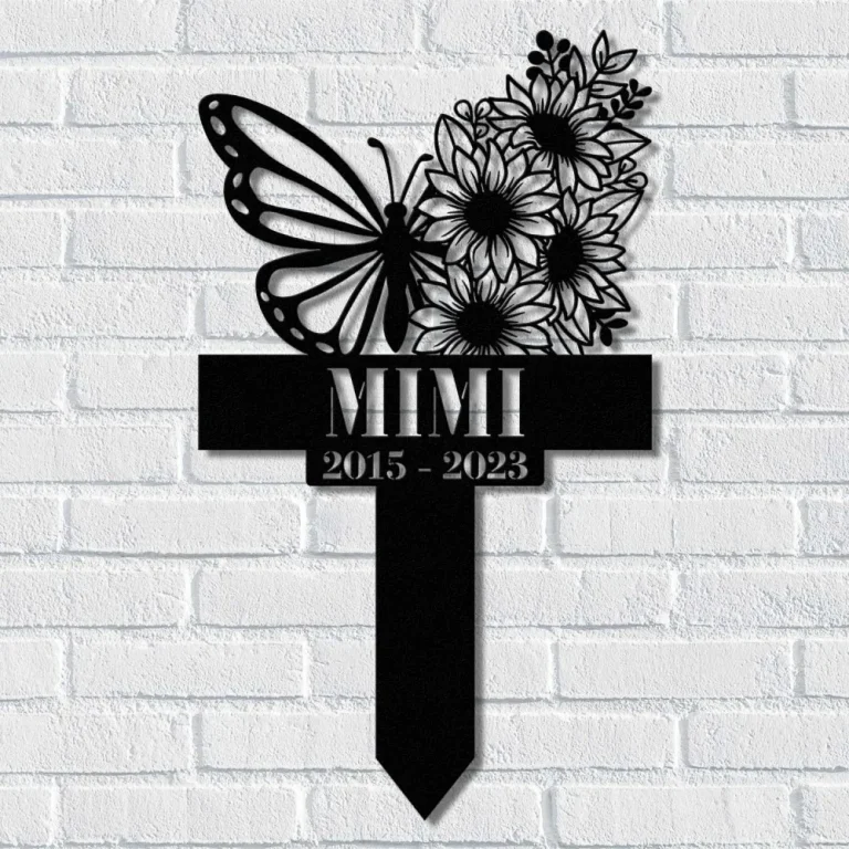 Personalized Cross Butterfly Memorial Stake, Mom Loss, Dad Loss, Metal Stake, Sympathy Sign, Grave Marker, Garden Decor, Butterfly & Cross