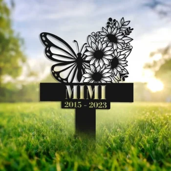 Personalized Cross Butterfly Memorial Stake, Mom Loss, Dad Loss, Metal Stake, Sympathy Sign, Grave Marker, Garden Decor, Butterfly & Cross