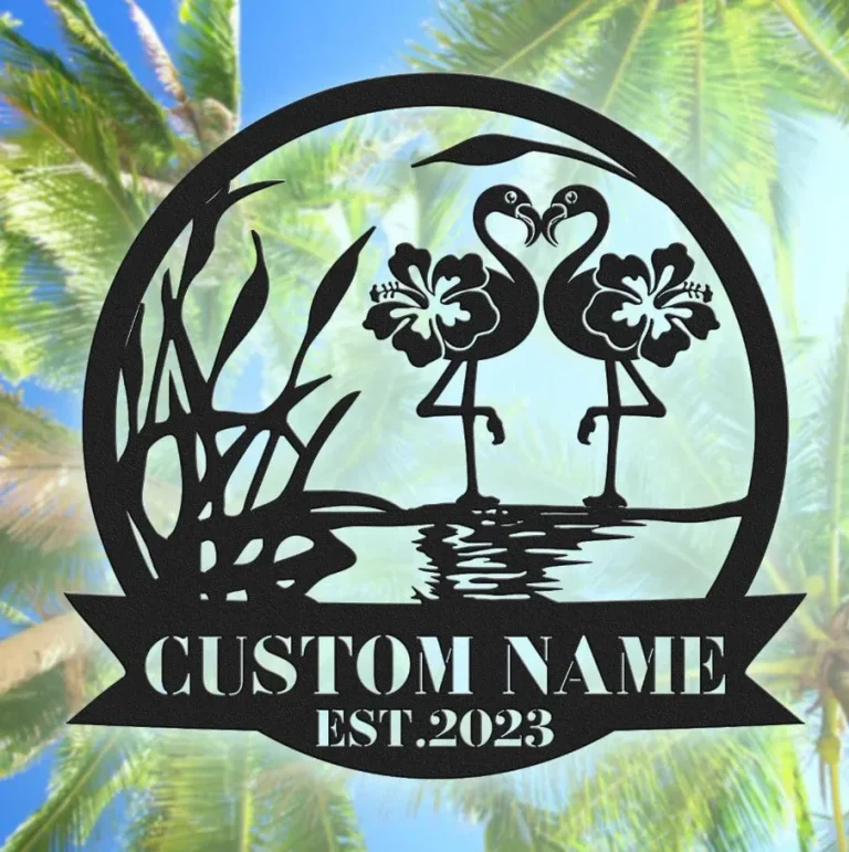 Custom Name Couple Flamingo Metal Sign, Personalized Flamingos Name Sign, Wedding Gift, Metal Flamingos Sign, Birthday Gift, Wedding Sign