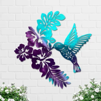 Multicolored Hummingbird Metal Wall Hanging, Springtime Garden Decor, Ombre Colorful Decor, Home Decor