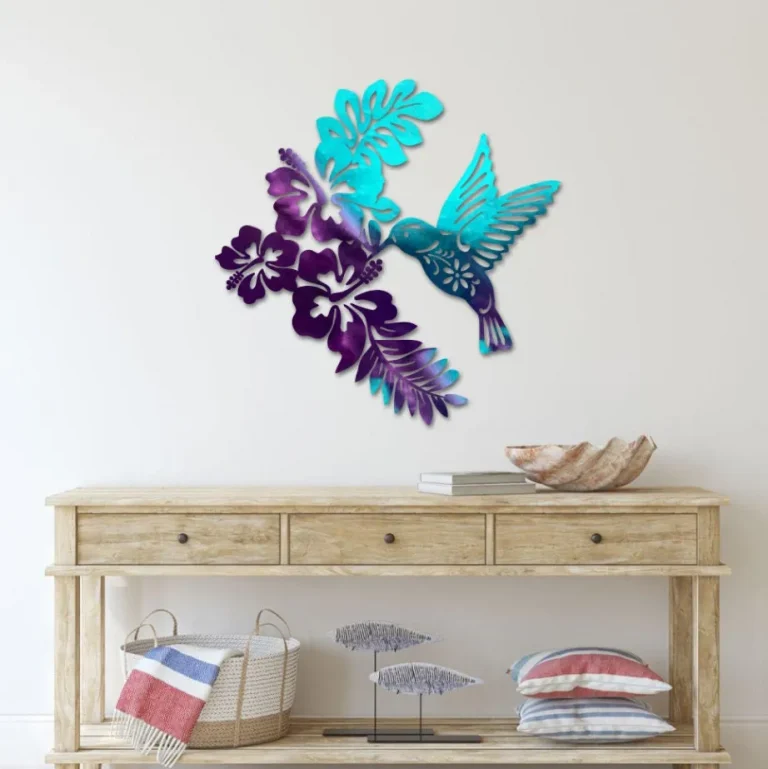 Multicolored Hummingbird Metal Wall Hanging, Springtime Garden Decor, Ombre Colorful Decor, Home Decor