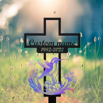 Custom Name Hummingbird Memorial Metal Stake, Hummingbird Name Sign, Garden Metal Stake, Sympathy Gift, Outdoor Grave Marker, Memorial Stake