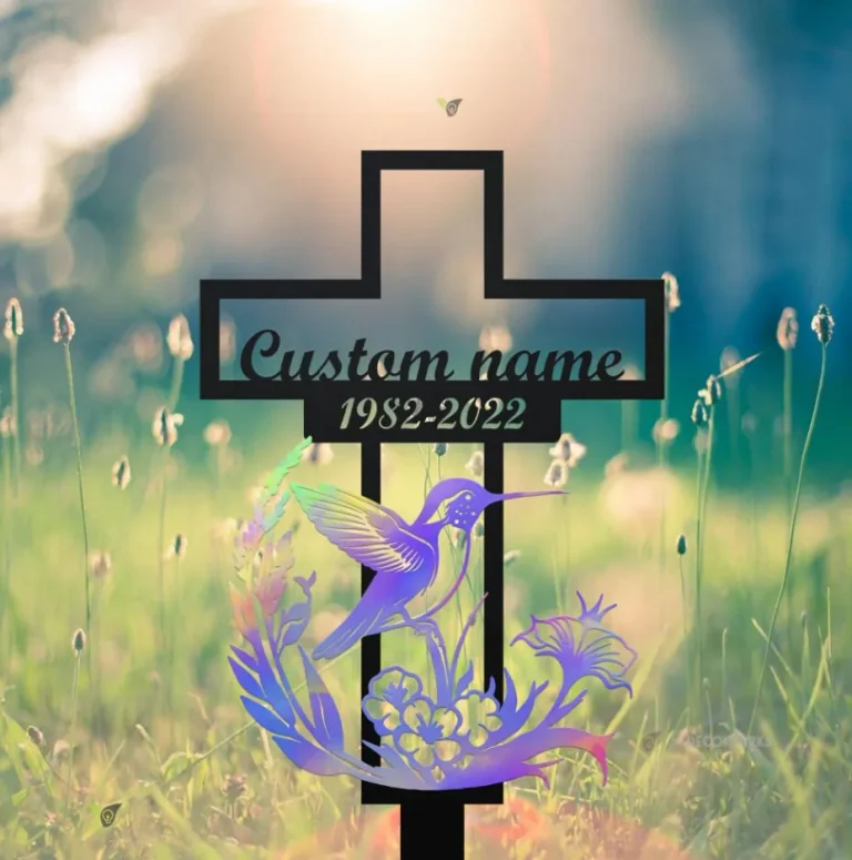 Custom Name Hummingbird Memorial Metal Stake, Hummingbird Name Sign, Garden Metal Stake, Sympathy Gift, Outdoor Grave Marker, Memorial Stake