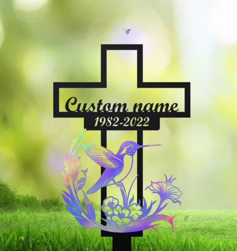 Custom Name Hummingbird Memorial Metal Stake, Hummingbird Name Sign, Garden Metal Stake, Sympathy Gift, Outdoor Grave Marker, Memorial Stake