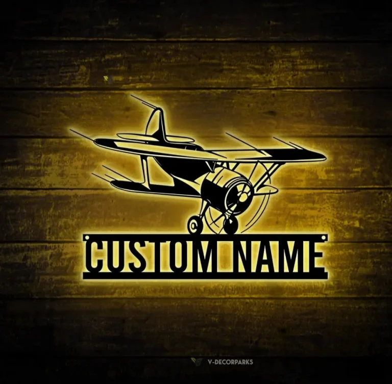 Custom Airplane Metal Wall Art Led Light Personalized Pilot Name Sign Home Decor Aircraft Hangar Decoration Airforce Housewarming Xmas Gifts