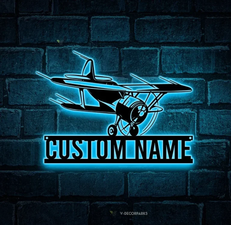 Custom Airplane Metal Wall Art Led Light Personalized Pilot Name Sign Home Decor Aircraft Hangar Decoration Airforce Housewarming Xmas Gifts