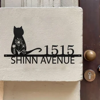 Cat Flower House Address Number, Custom Cat House Number Sign, Marker House Numbers Sign, Address Sign, Metal Address Plaque, Outdoor Decor