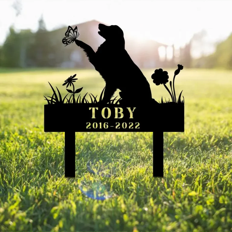 Custom Dog Memorial Metal Sign With Stake, Personalized Dog Memorial, Garden Stake For Loss Of Pet, Spring Butterfly & Flowers Grave Marker