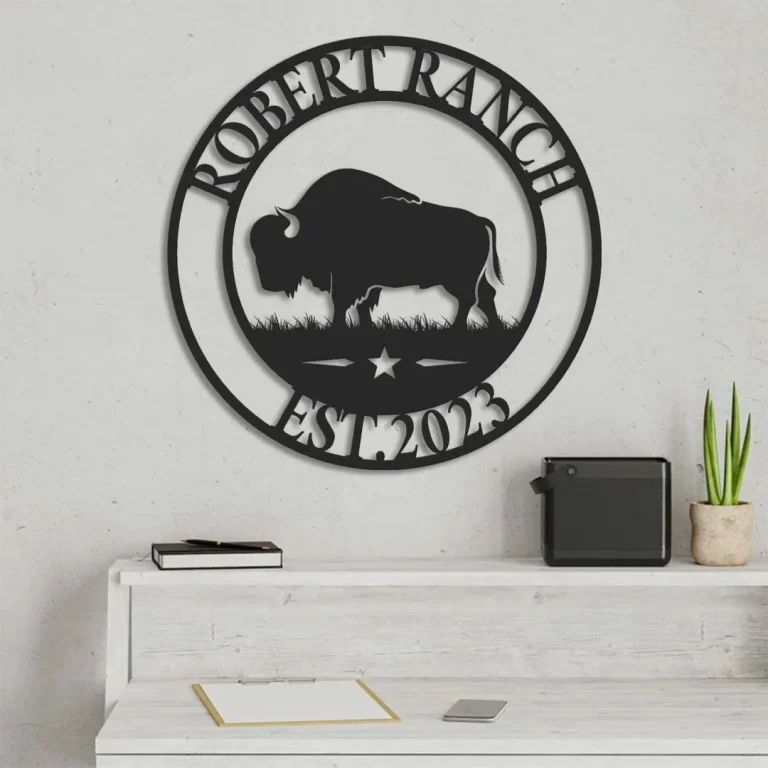 Custom Bison Farm Metal Sign, Ranch Gate Sign, Bison Sign, Bison Home Decor, Bison Camp Sign, Personalized Bison Name Sign, Decoration For Room