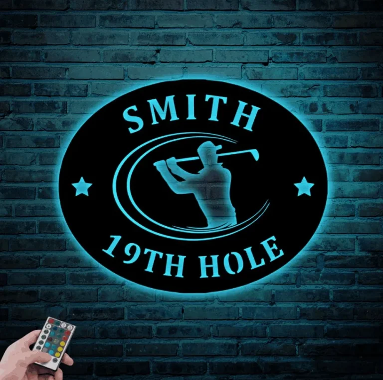 19th Hole Led Lights Metal Sign, Golf Gifts For Men, Personalized Golf Sign, Golf Mancave Sign, Golfer Gifts, Boyfriend Gift, Husband Gift