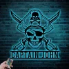 Custom Pirate Skull Metal Sign Led Lights, Personalized Pirate Ship Name Sign Home Decor Skeleton Piracy Decoration Birthday Housewarming