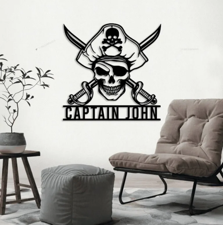 Custom Pirate Skull Metal Sign Led Lights, Personalized Pirate Ship Name Sign Home Decor Skeleton Piracy Decoration Birthday Housewarming