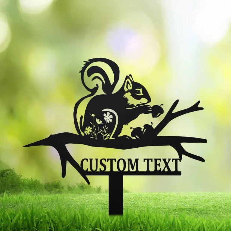 Personalized Squirrel Metal Stake, Garden Stake Sign, Squirrel Sign With Stake, Custom Garden Wall Art, Squirrel Decor, Squirrel Gift, Pet Loss