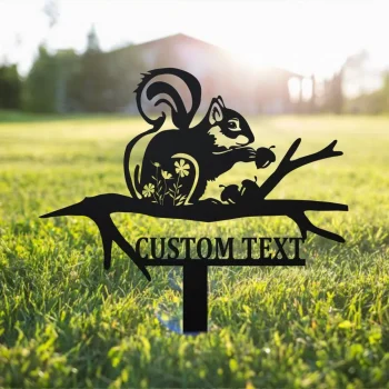 Personalized Squirrel Metal Stake, Garden Stake Sign, Squirrel Sign With Stake, Custom Garden Wall Art, Squirrel Decor, Squirrel Gift, Pet Loss