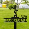 Custom Lighthouse Address Yard Sign, Coastal Beach House Address Plaque, Personalized Metal Address Sign, Lighthouse Address Sign With Stake