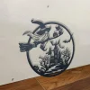 Gnome Witch And Cat Metal Wall Art Led Light Moon Witch Riding Broom Sign Decoration Halloween Home Decor Birthday Xmas Housewarming