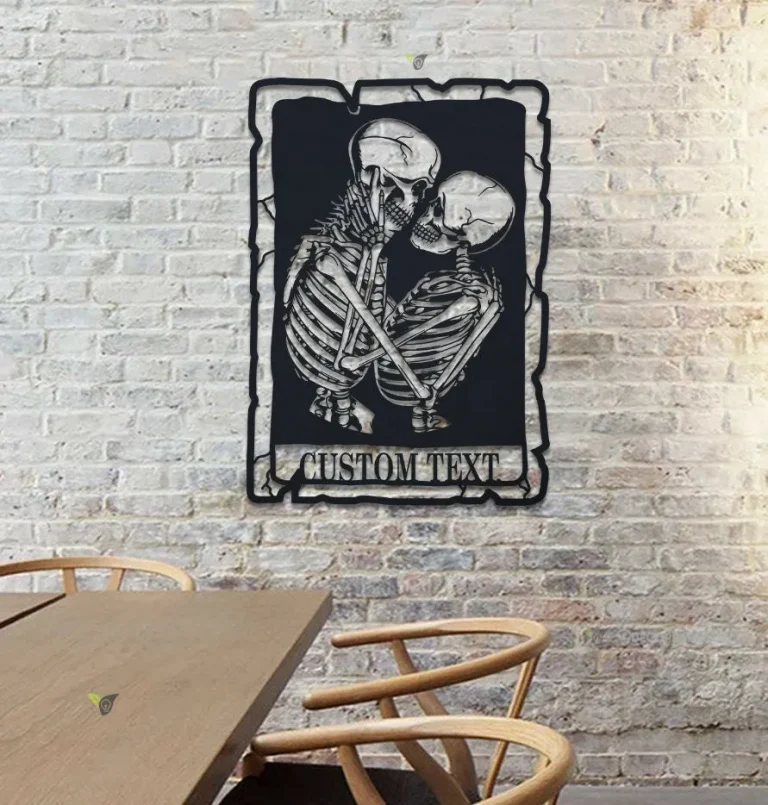 Custom Gothic Skeleton Couple Metal Led Light Sign, Valentines Day Gift For Couple, Halloween Decor Home Decor, Skull Lovers Wall Decor, Wedding Gift