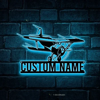 Custom Airplane Metal Wall Art Led Light Personalized Pilot Name Sign Home Decor Aircraft Hangar Decoration Airforce Housewarming Xmas Gifts