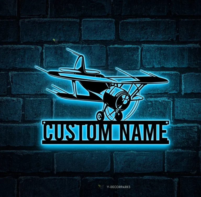 Custom Airplane Metal Wall Art Led Light Personalized Pilot Name Sign Home Decor Aircraft Hangar Decoration Airforce Housewarming Xmas Gifts