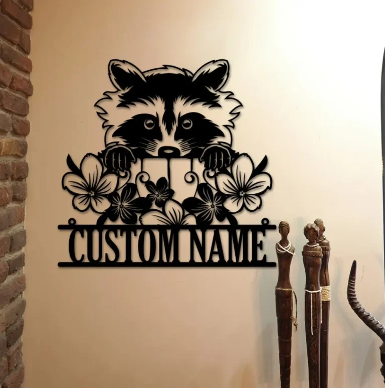 Custom Raccoon Metal Sign With Led Light, Raccoon Gifts, Woodland Animals Home Decor, Raccoon Nursery Decor, Birthday Gift For Kids Wall Art