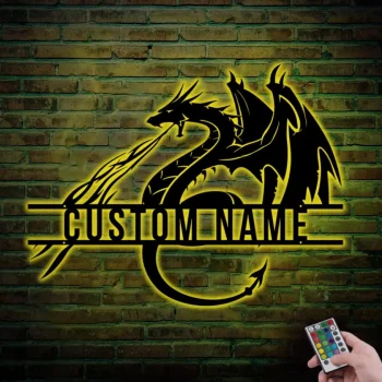Personalized Dragon Metal Wall Art With Led Lights, Custom Name Dragon Metal Sign, Dragon Gifts Funny, Boy Room Decor Dragon Lover Gift