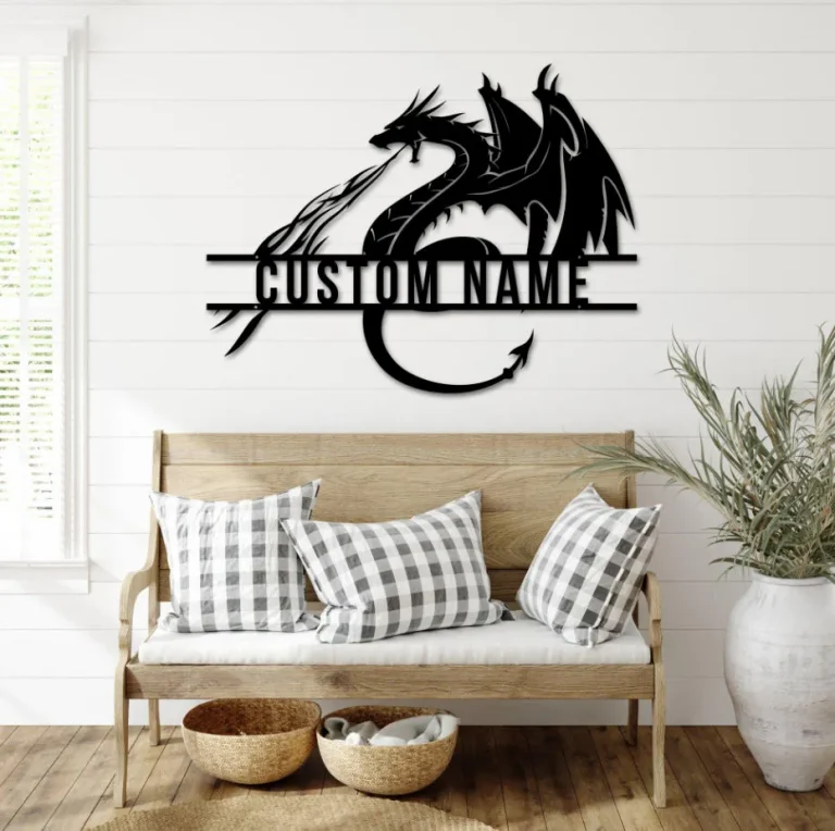 Personalized Dragon Metal Wall Art With Led Lights, Custom Name Dragon Metal Sign, Dragon Gifts Funny, Boy Room Decor Dragon Lover Gift