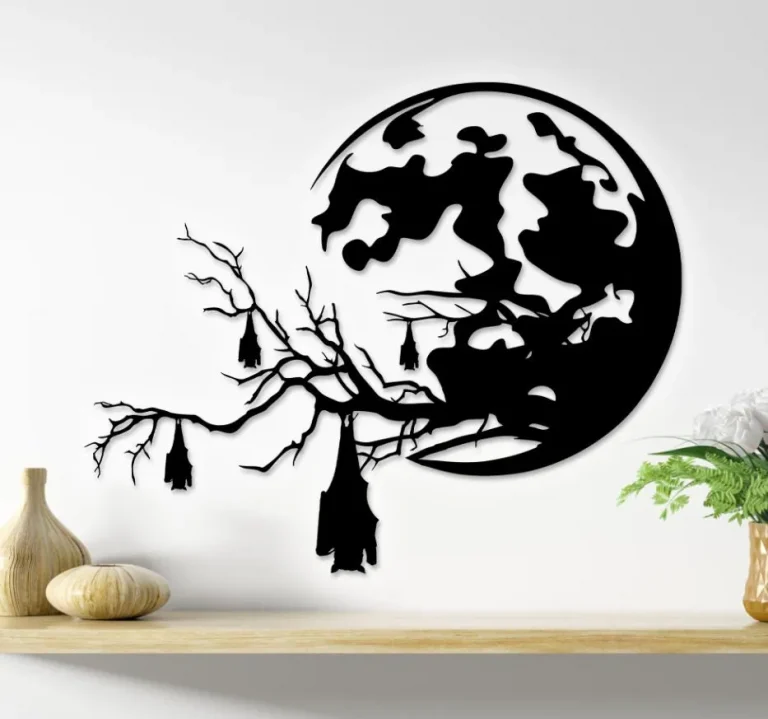 Halloween Metal Wall Decor, Bat Metal Wall Art, Moon Light Wall Art, Halloween Decor, Living Room Wall Art, Above Bed Decor, Metal Sign