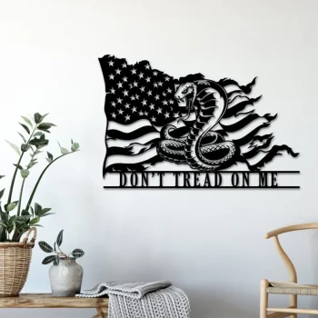 Don't Tread On Me Distressed Flag Metal Sign With Led Light, Custom Snake Flag Wall Decor, Gadsden Flag Wall Art, Snake Decor, 2nd Amendment