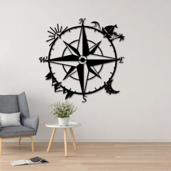 Nautical Compass Metal Wall Art Coordinates Sign Home Decor Compass Decoration Housewarming Camper Climber Birthday Gift Lake House Decor